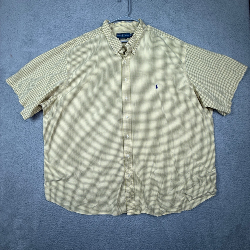 Ralph Lauren 4XB BIG‎ Yellow Plaid Classic Fit Short Sleeve Shirt Men